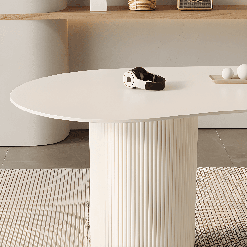 Fixed Free Form Dining Table Set with Double Pedestal, a Chalk Slate Tabletop and Upholstered Chairs in an Art Deco Style thumbnail 7