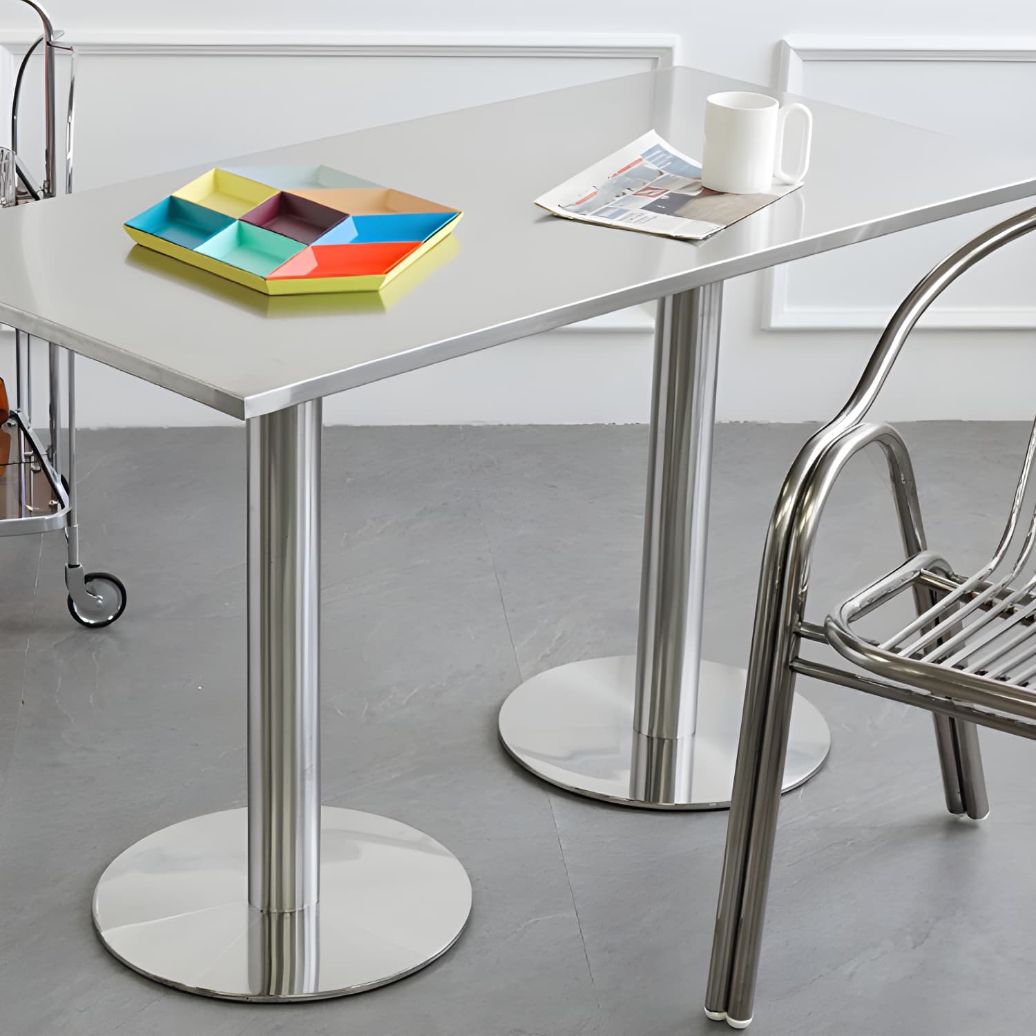 Industrial Style Dining Site Table Stainless Steel Dining Room Collection thumbnail 9
