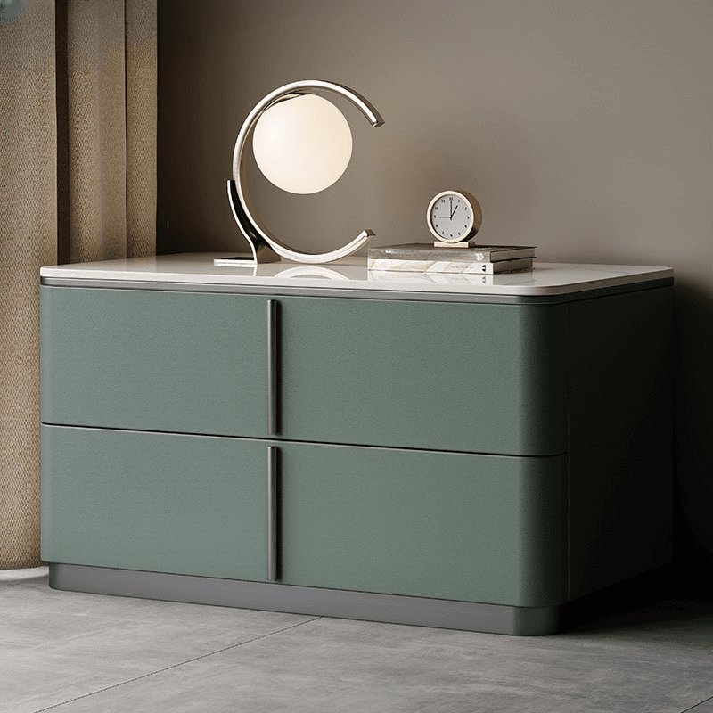 Modish Drawer Storage Bedside Table with 2 Drawers and Sintered Stone Countertop thumbnail 2