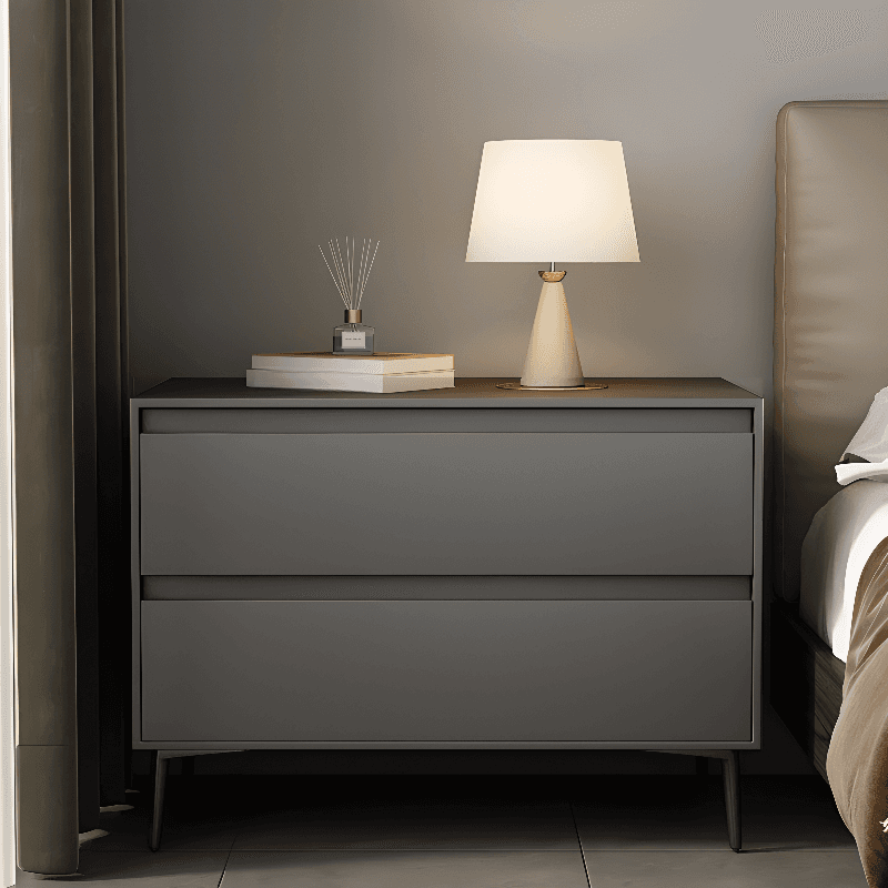 Scandinavian 2 Drawers Nightstand With Drawer Storage in Artificial Leather with Leg thumbnail 4