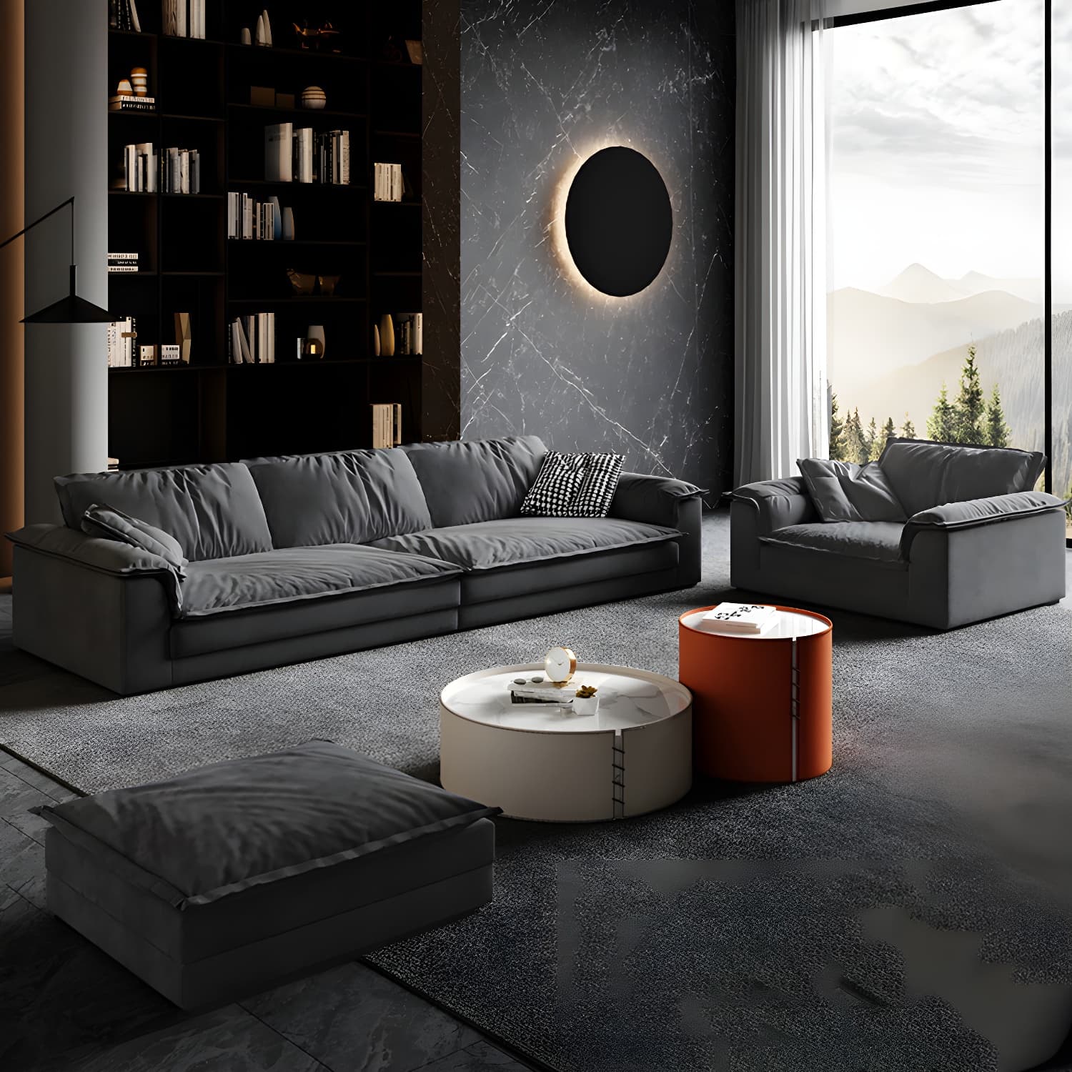 Stain-Resistant Dark Gray Contemporary Square Arm Solid Wood Sofa thumbnail 10