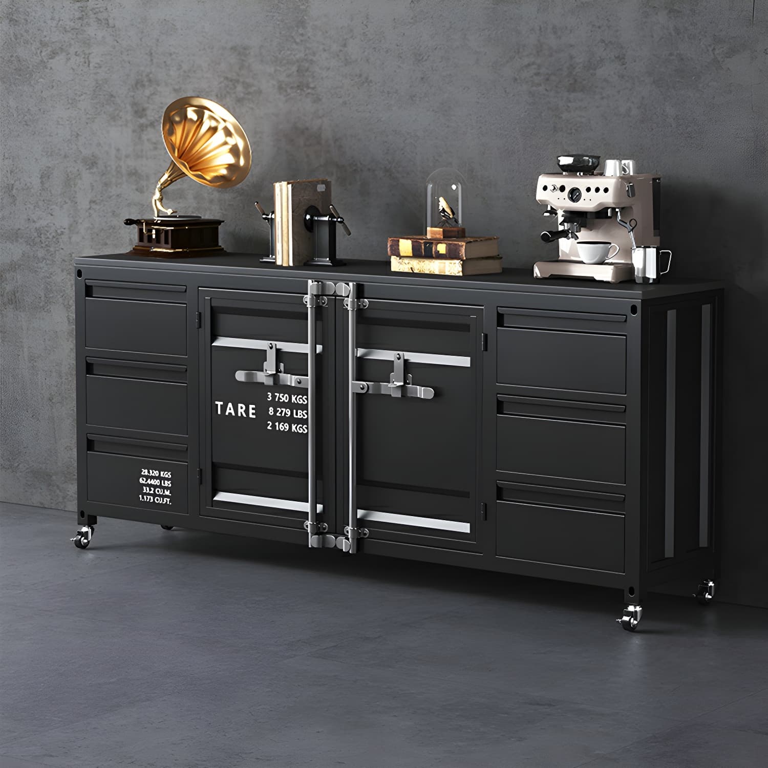Industrial Metal Sideboard Credenza with Cabinets and Drawers thumbnail 10