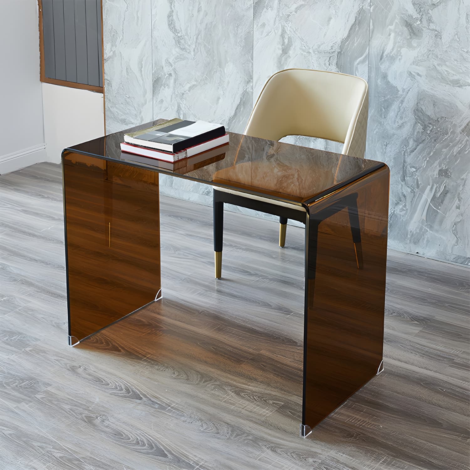 Brown Glass Sled Coffee Table Modern Rectangular 1 Single Cocktail Table thumbnail 12