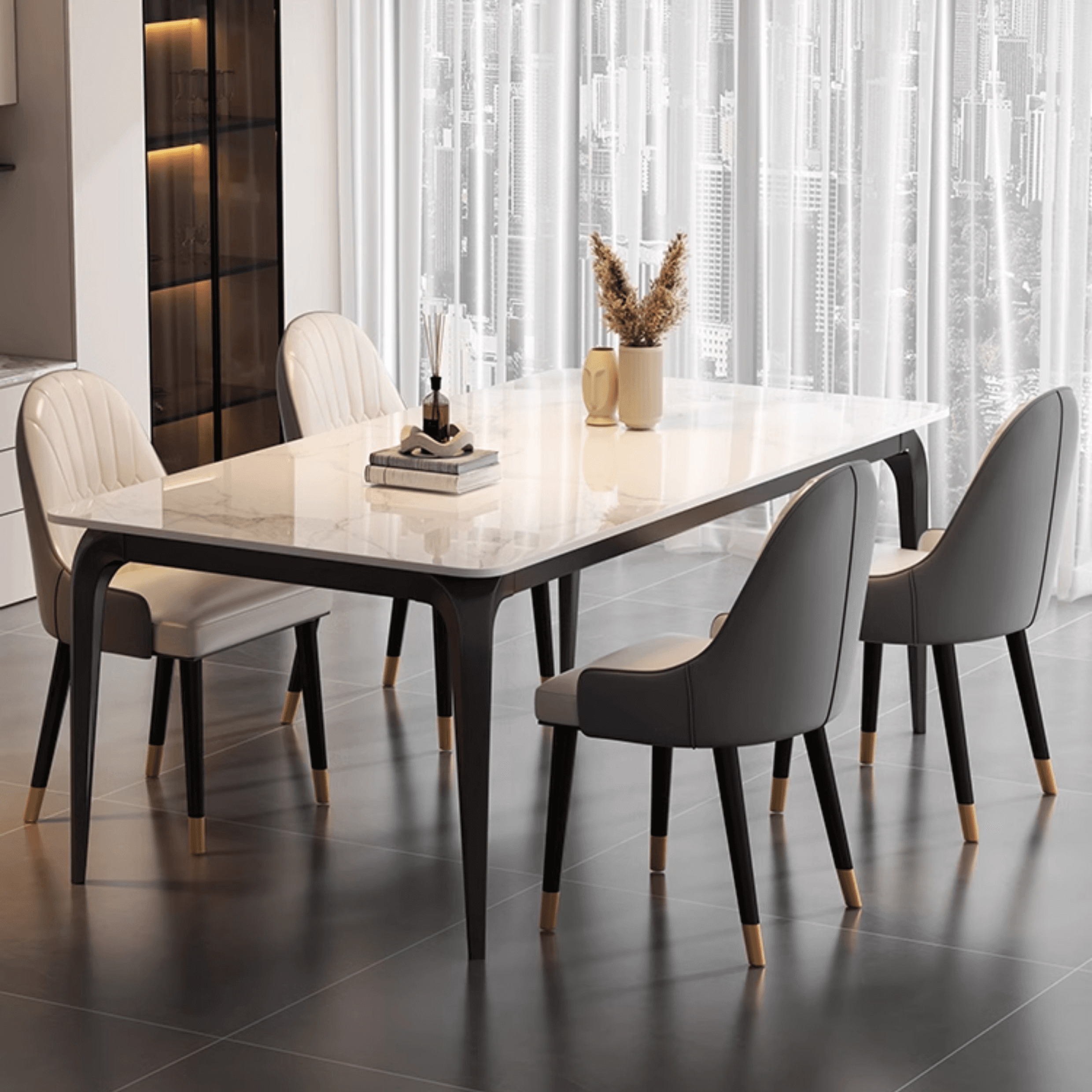 Trendy White/Charcoal/Light Gray Rectangle Scratch Resistant Sintered Stone Top Dining Table for 4/8 People/Seats 6, Standard Table Height thumbnail 10