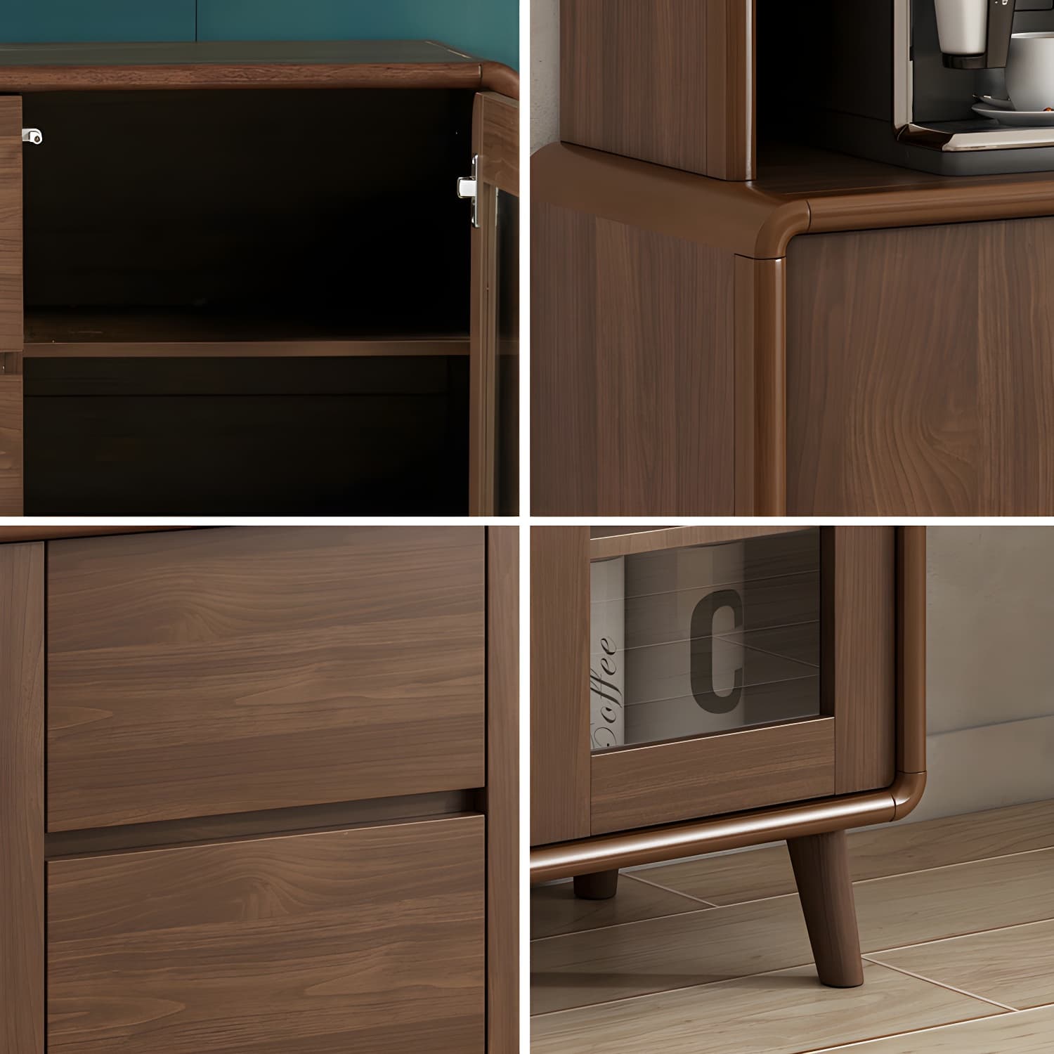 Modern Brown Wood Sideboard with Cabinets and Drawers - Stylish and Functional Buffet for Storage thumbnail 6