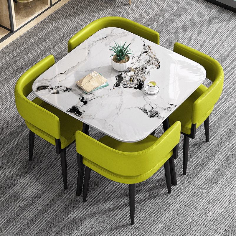 Circular Dining Table Set with a Slate Tabletop in White/Gray/Coal, Back and Cushion Chair for Dining Table for 4 in a Simple Style thumbnail 5
