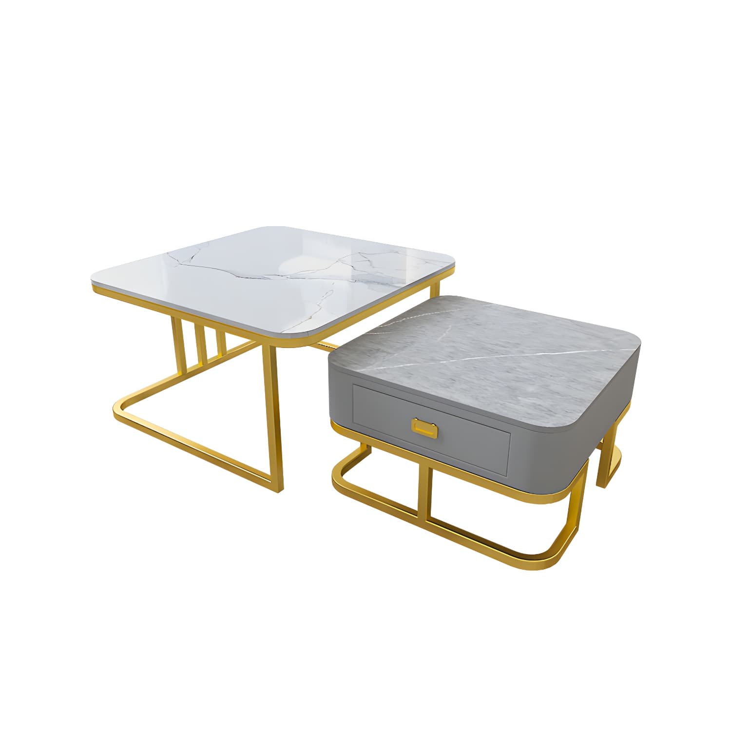 Round Slate/ Glass Coffee Table Frame 2 Nesting Cocktail Table with Storage thumbnail 8