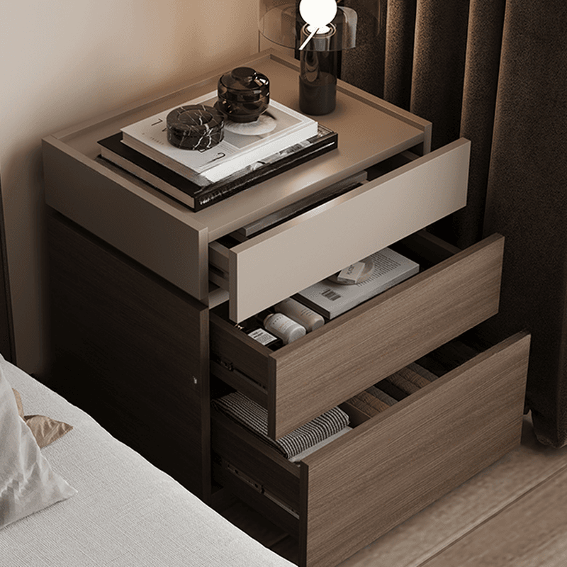 Modish Nightstand With Drawer Organization Featuring 3 Drawers and Laminate Countertop thumbnail 9