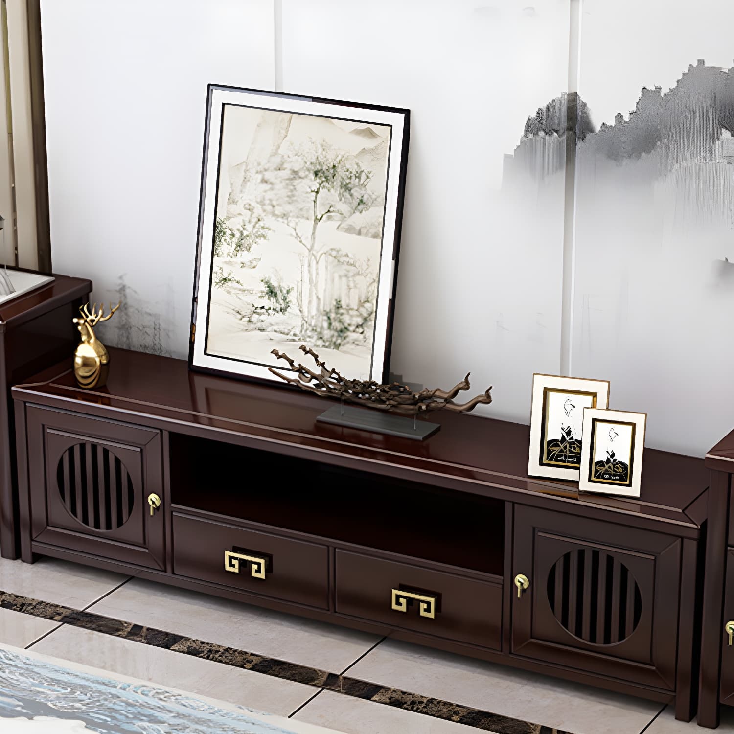 Solid Wood TV Cabinet Traditional Style Household Simple Open TV Stand Console thumbnail 13