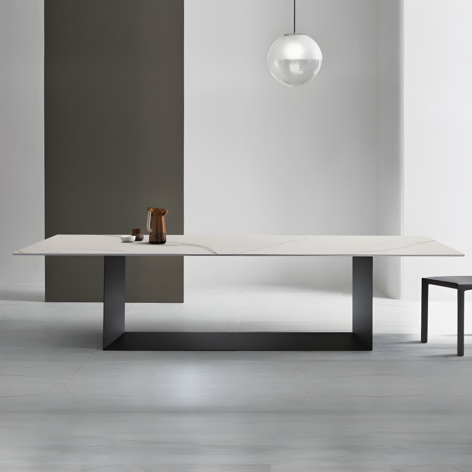 Rectangular Sintered Stone Dining Table Modern Furniture with Steel Base for Home thumbnail 5