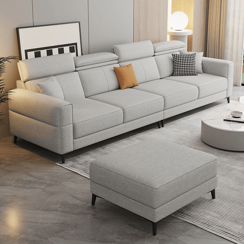 3 Pc Contemporary Modern L-Shape Sofa Chaise in Grey/Cream with Square Arm & Cushion Back thumbnail 14