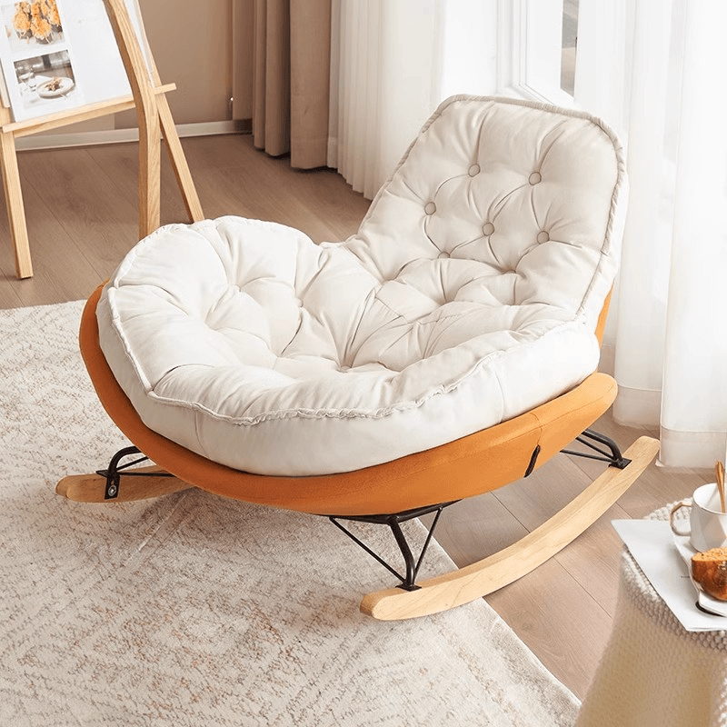 Modish Rocking Couch Chair with Spindle Back, Flannel Upholstery, Padded Design, Rear Support, and Stationary Base thumbnail 4