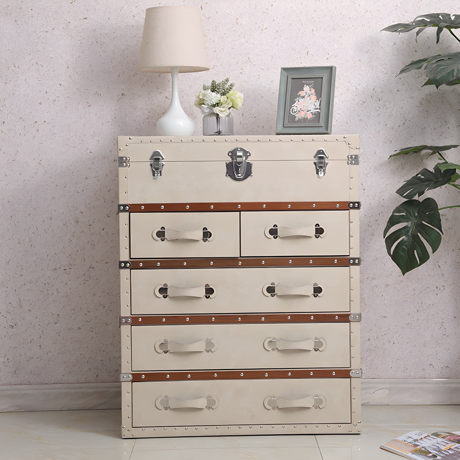 Rustic Leather Chest Vertical Chest with Drawers for Bedroom - image 12