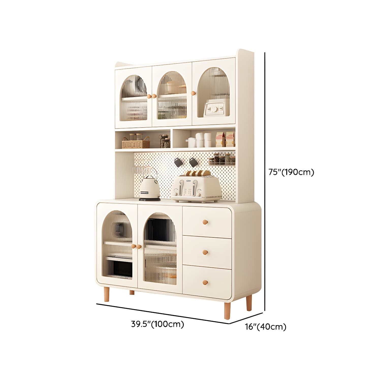 Scandinavian Wood Sideboard Cabinet with Adjustable Shelves and Glass Doors - 40cm Width thumbnail 15