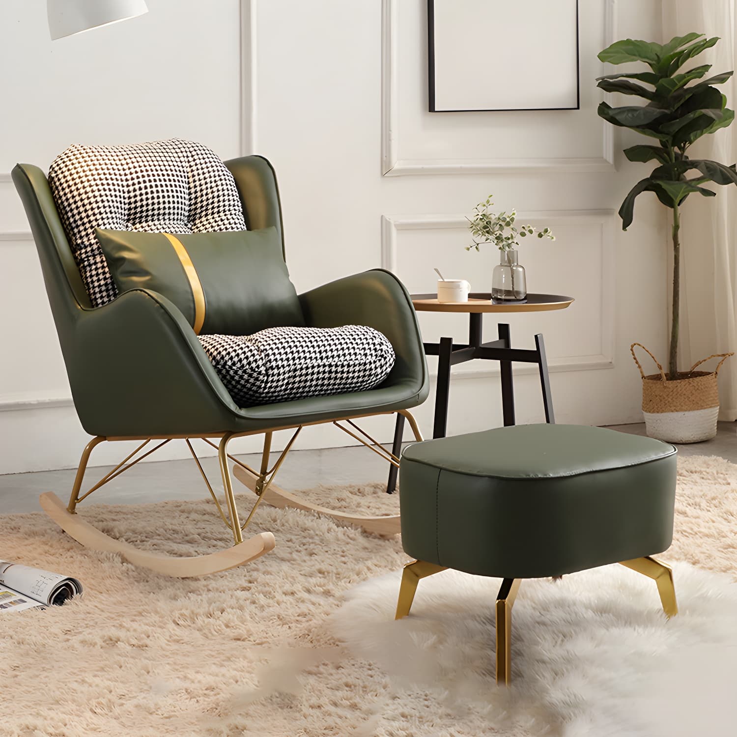 Contemporary Rocking Chair Rubber Wood Frame Wing Chair Back Indoor Rocking Chair thumbnail 7