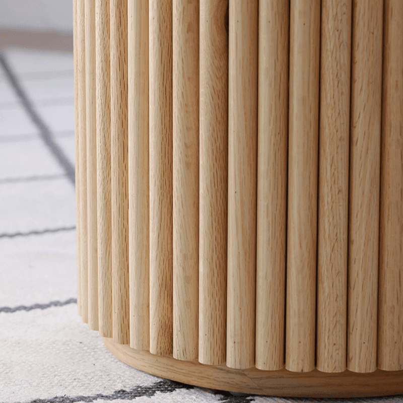 Fixed Rounded Dining Table for 4/2 People/Seats 6 with Ribbed Leg and a Slate/Wooden Tabletop in Natural/Chalk in a Nordic Style thumbnail 9