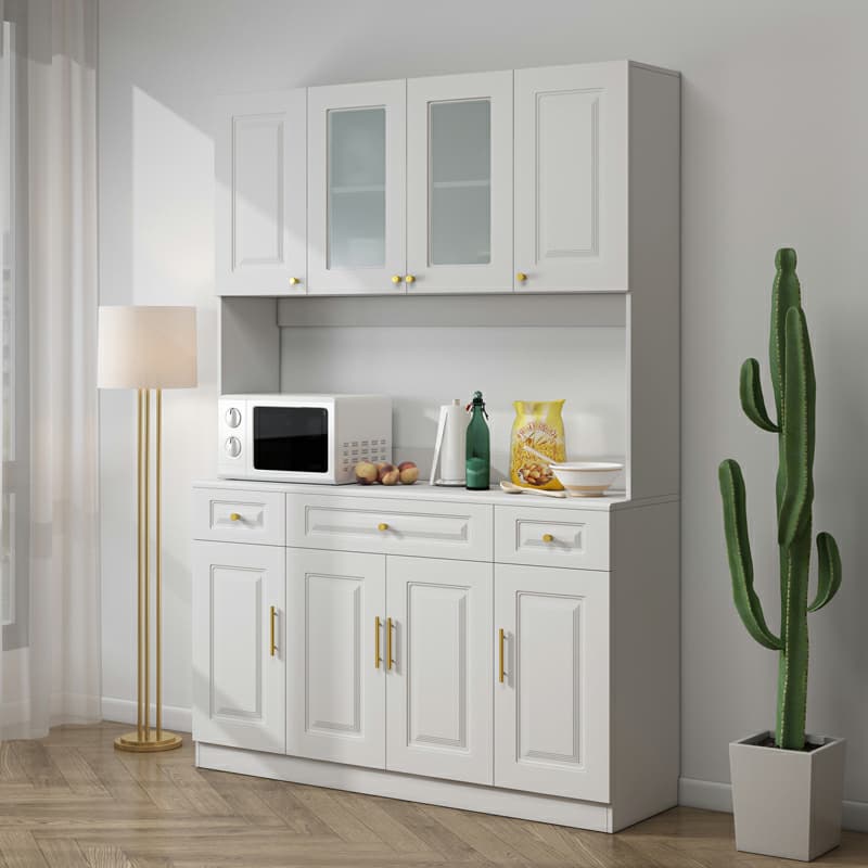 White Modern Wood Sideboard with Drawer and Cabinet with Adjustable Shelves thumbnail 4