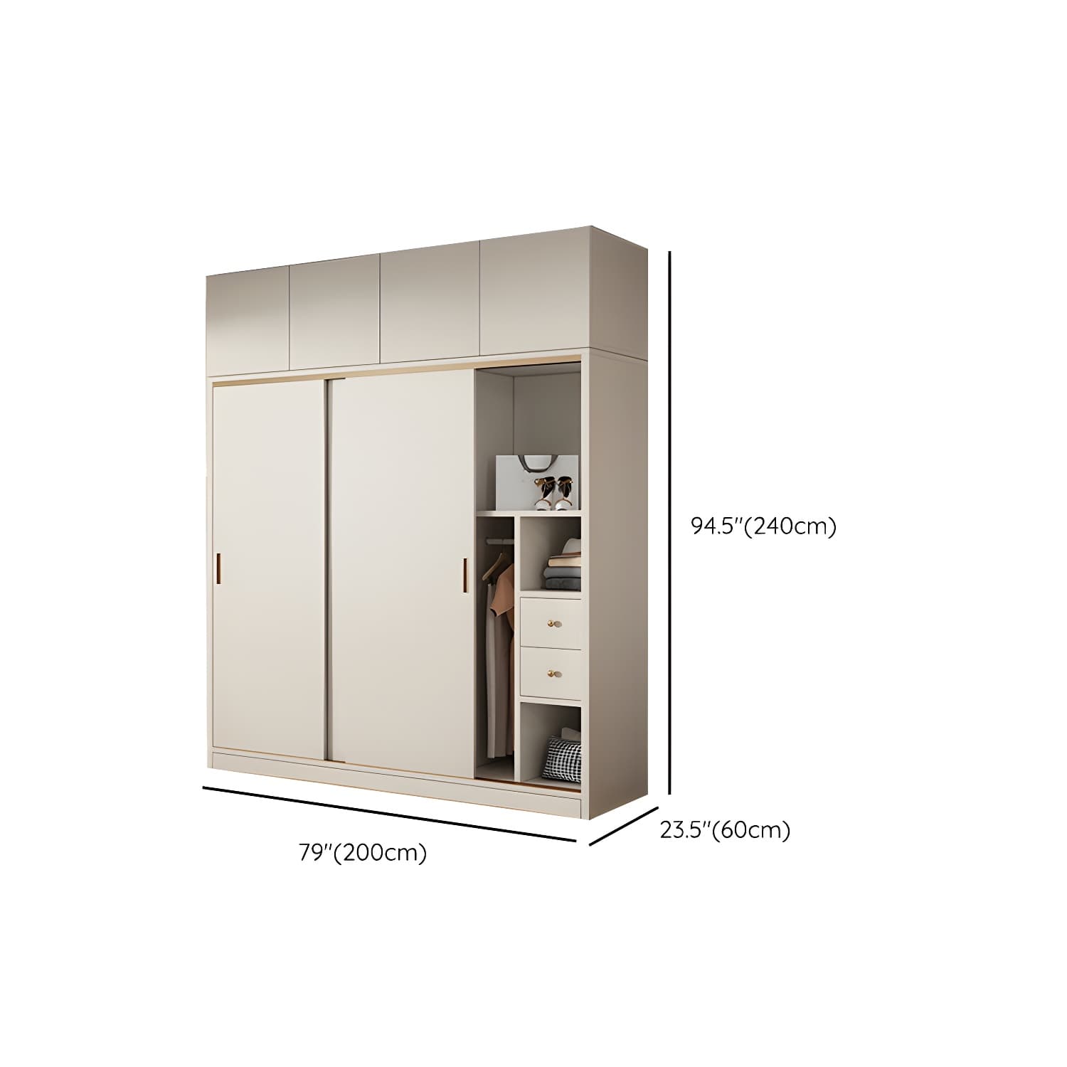 Modern White Wood Wardrobe Armoire with Sliding Doors and Soft Close Drawers thumbnail 24