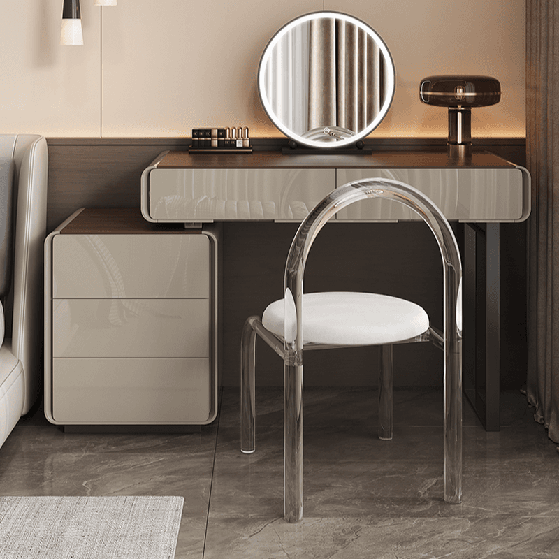 Modish Large/Standard Vanity Set in Gray with 5/8 Drawers, Polymer Frame, Mirror Lights, and Chair thumbnail 3