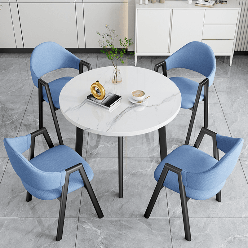 Dining Table Set with Rounded Shape and Padded Chair Back, Featuring Armrest and White Separable Table Top thumbnail 3