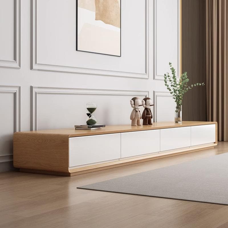 Contemporary Oblong Wood TV Stand in Natural and White with Drawers thumbnail 1