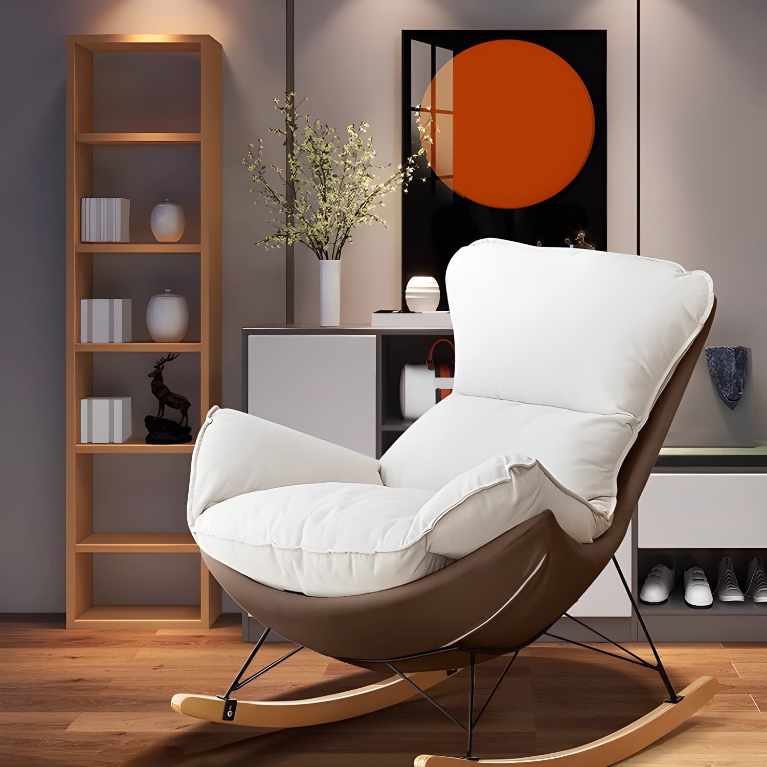 Stylish and Comfortable Modern Upholstered Rocking Chair with Removable Back Cushion thumbnail 11