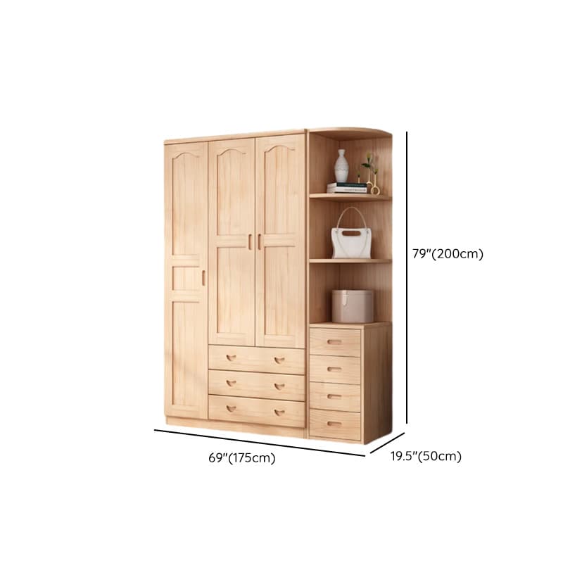 Modish Natural Color Reclaimed Wood Wardrobe Armoire with Soft Close Drawer, Soft Close Door thumbnail 25