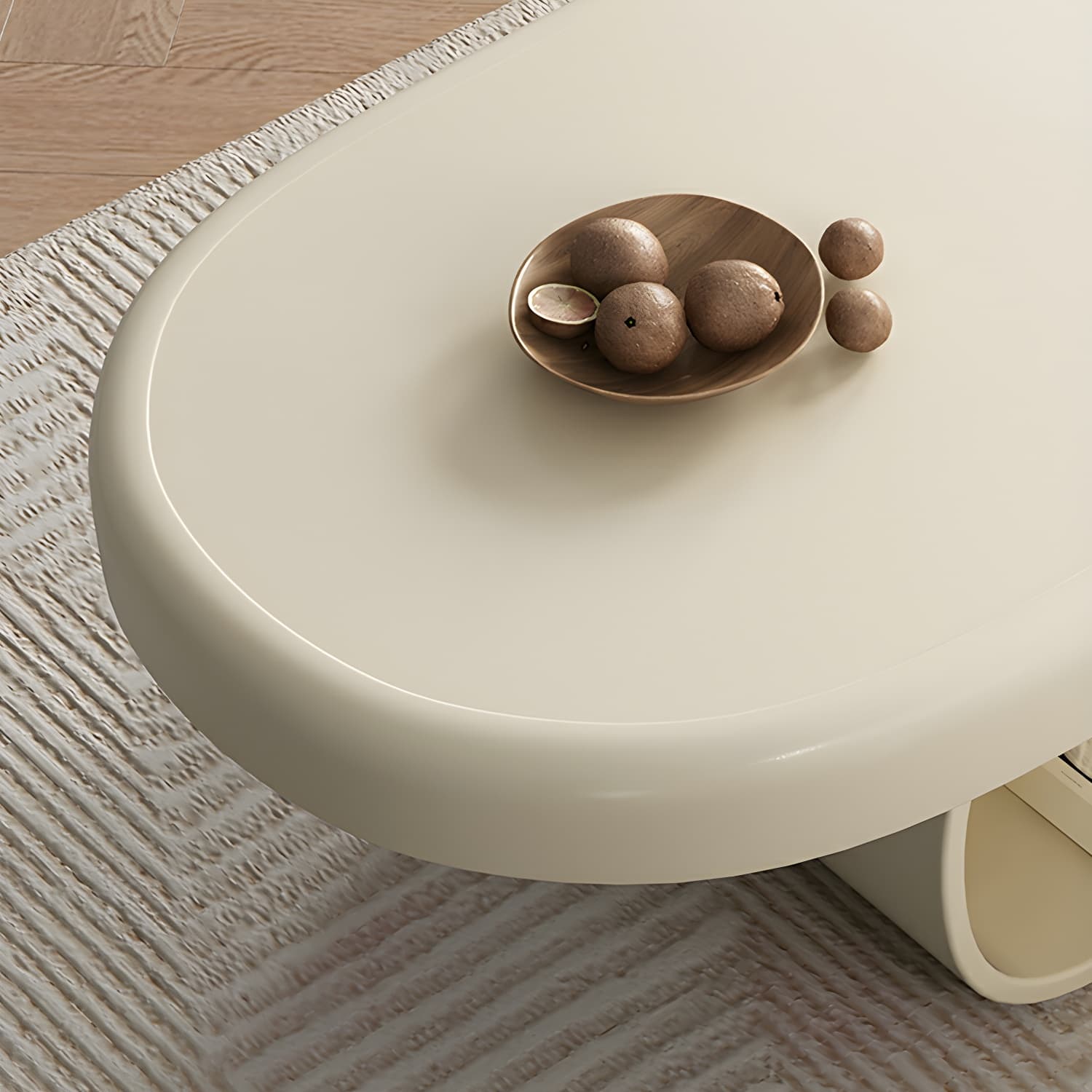 Modern Oval White Coffee Table with Storage, Shelves, and Drawers thumbnail 9