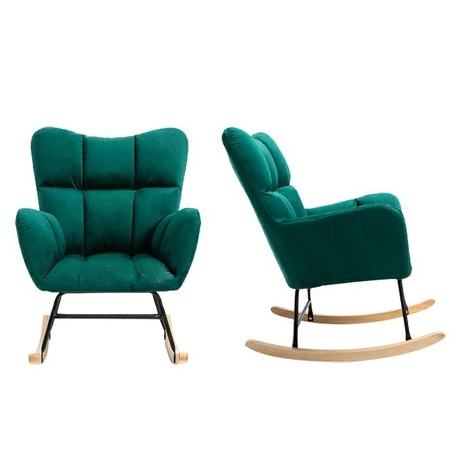 Stylish Modern Upholstered Rocking Chair with Tufted Design and Wood Legs - Support Up to 398 lbs thumbnail 15
