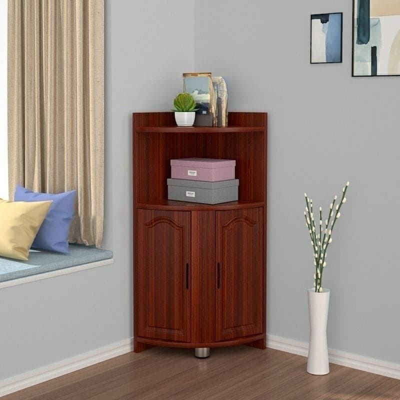 Modern Wood Corner Accent Cabinet with Open Shelves Wood Doors and 1 Cabinet for Living Room thumbnail 1
