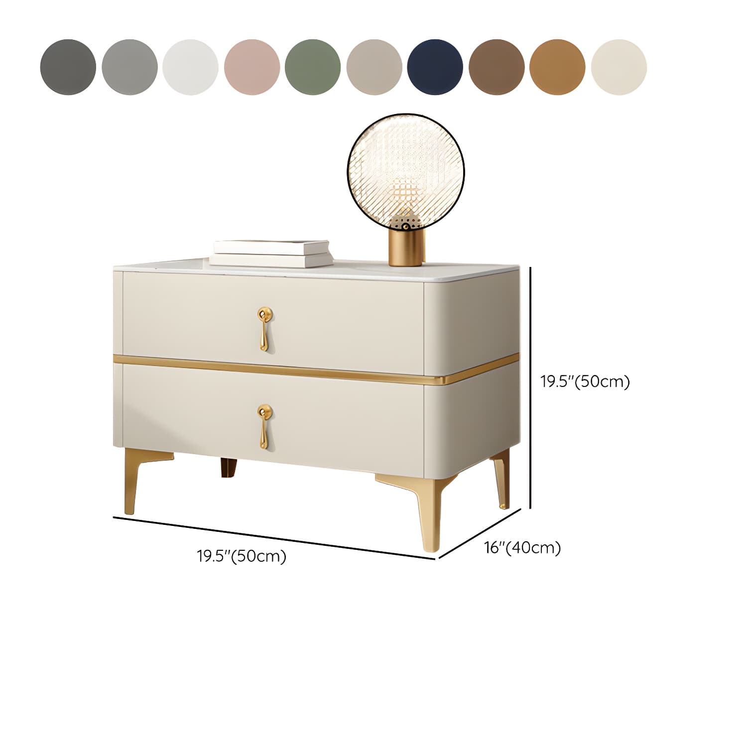 Glam Style Sintered Stone Top 2- Drawer Nightstand with Legs for Bedroom thumbnail 17