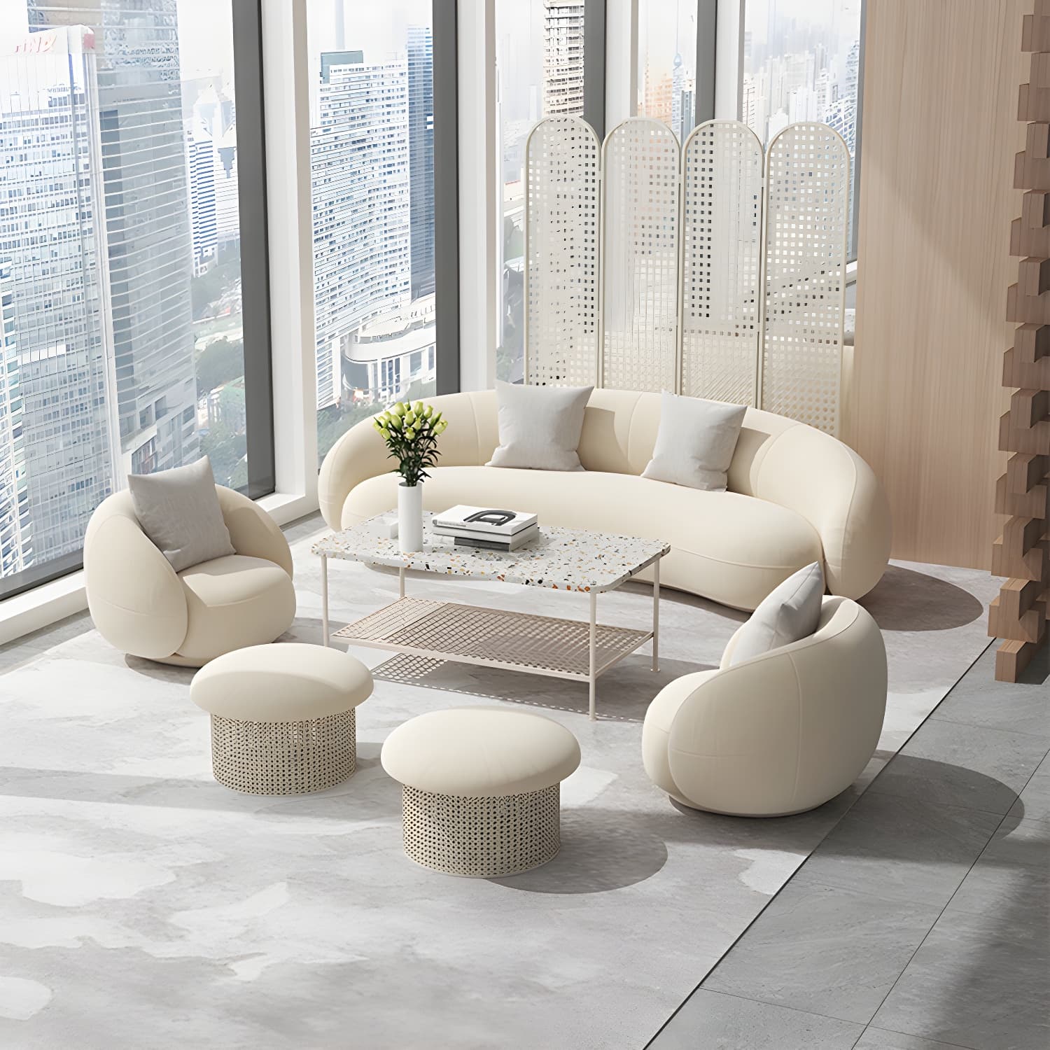 Beige Scandinavian Curved Sofa Tight Back Couch with Tuxedo Arm thumbnail 12