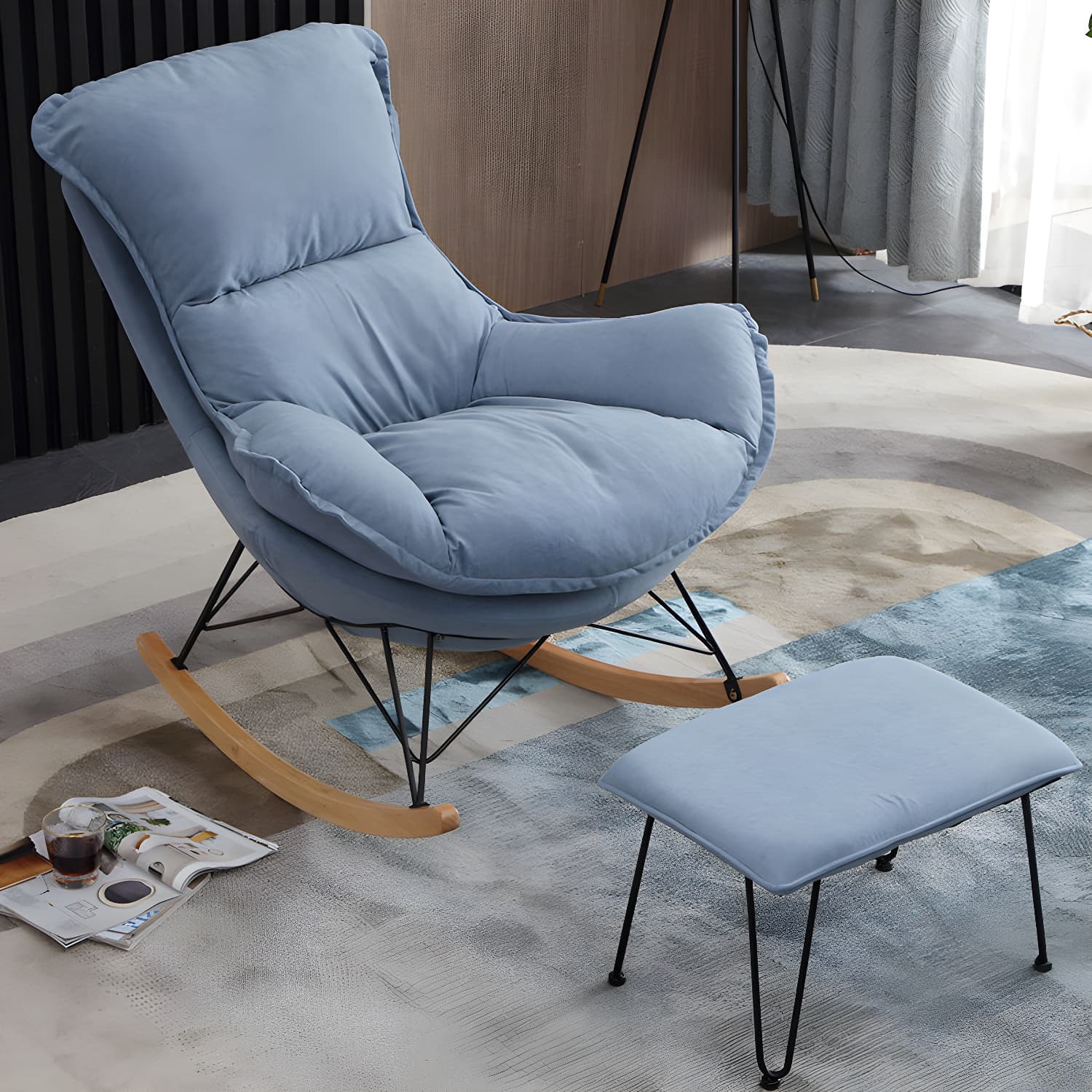 Upholstered Rocker Chair Living Room Rocking Chair with Padded Seat thumbnail 13