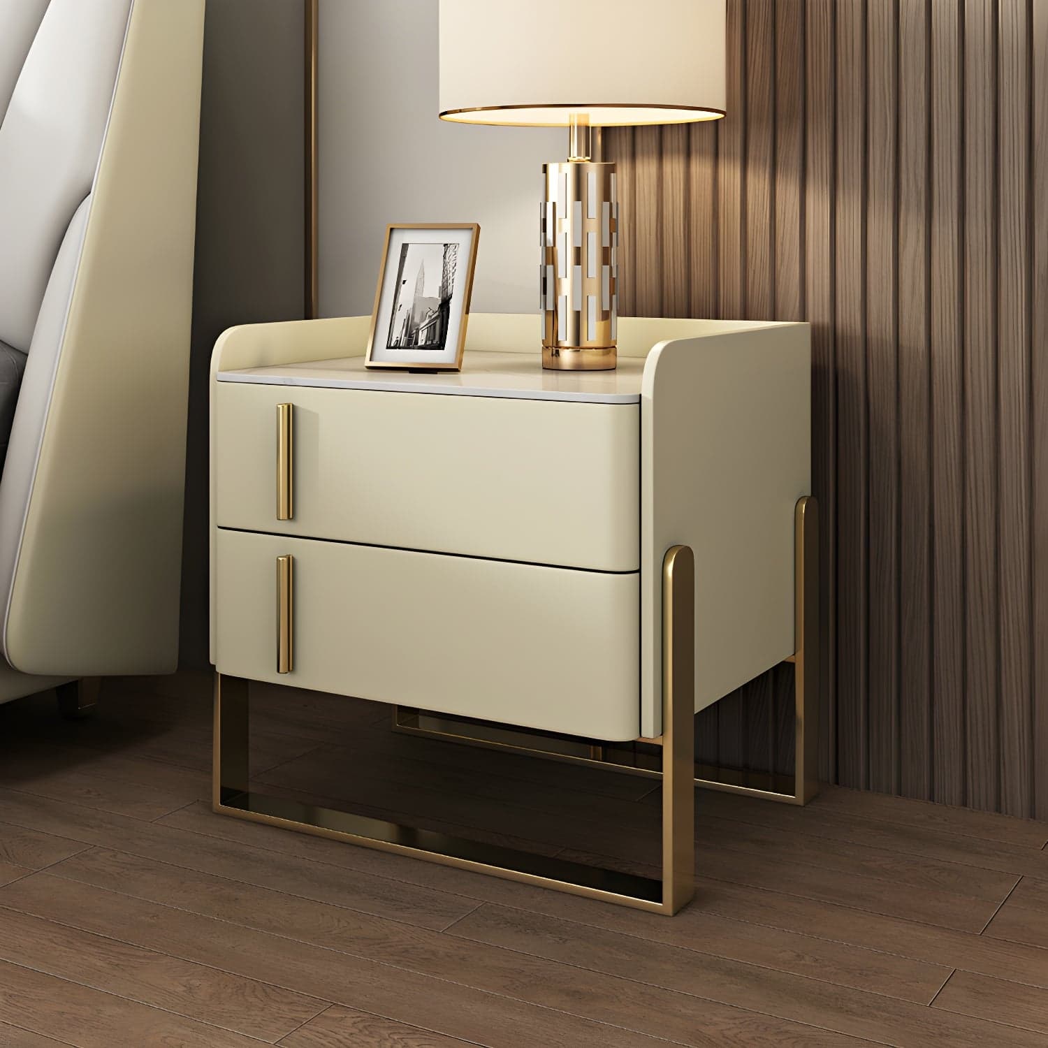 Glam Nightstand with 2 Drawer 20-inch Tall Leather Night Table thumbnail 1