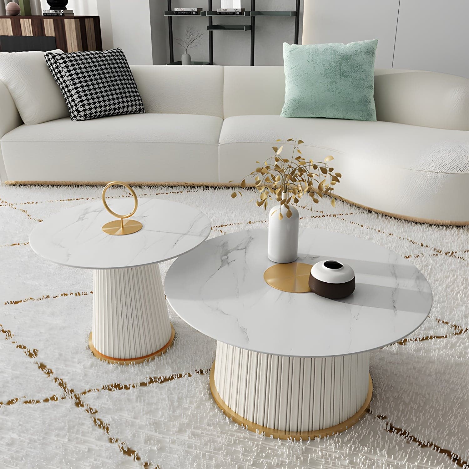 Modern Metal Cocktail Table Round Pedestal Coffee Table - White thumbnail 4