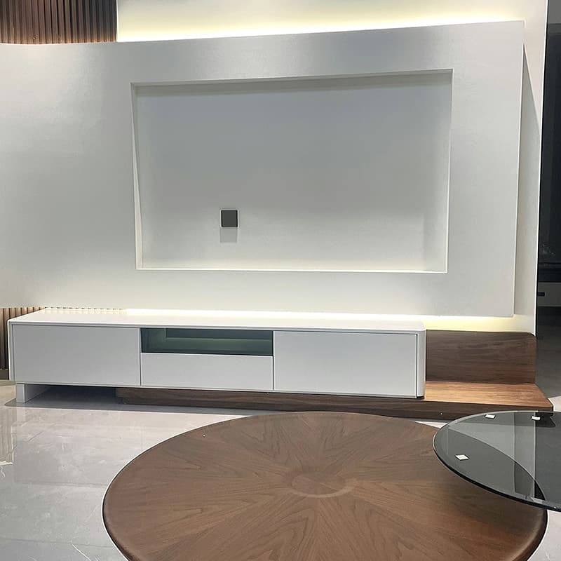 Art Deco Real Wood TV Stand with Shelf, 2 Drawers, Locker, and Cable Management thumbnail 4