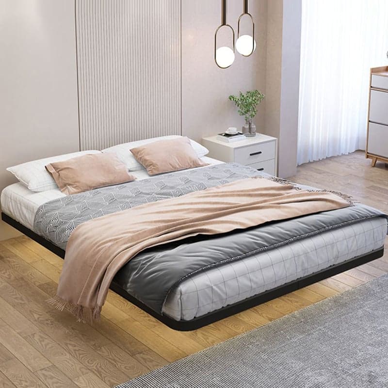 Trendy Alloy Floating Bed Tool-Free Assembly Bedroom, White/Black thumbnail 9