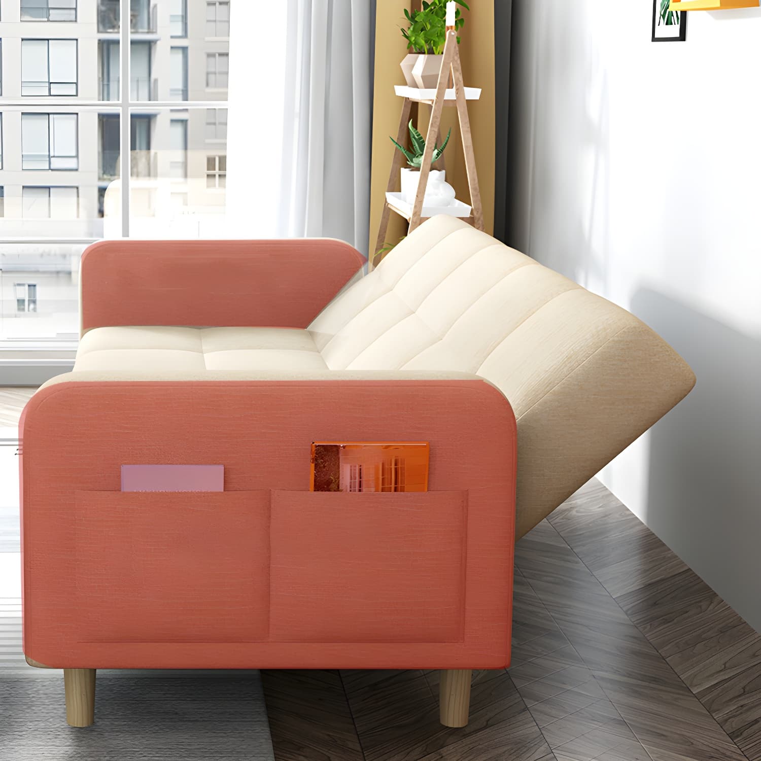 Modern Linen Tufted Sofa Bed 31"H Convertible Sofa with Square Arm thumbnail 13