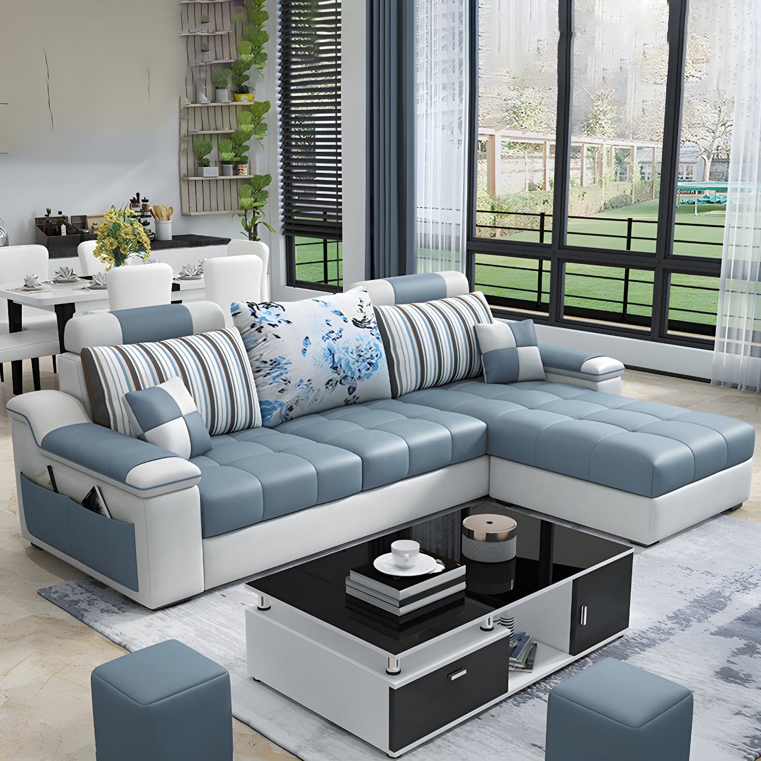 3-Seater Cotton Blend and Faux Leather L-Shape Sectionals Sofas thumbnail 8