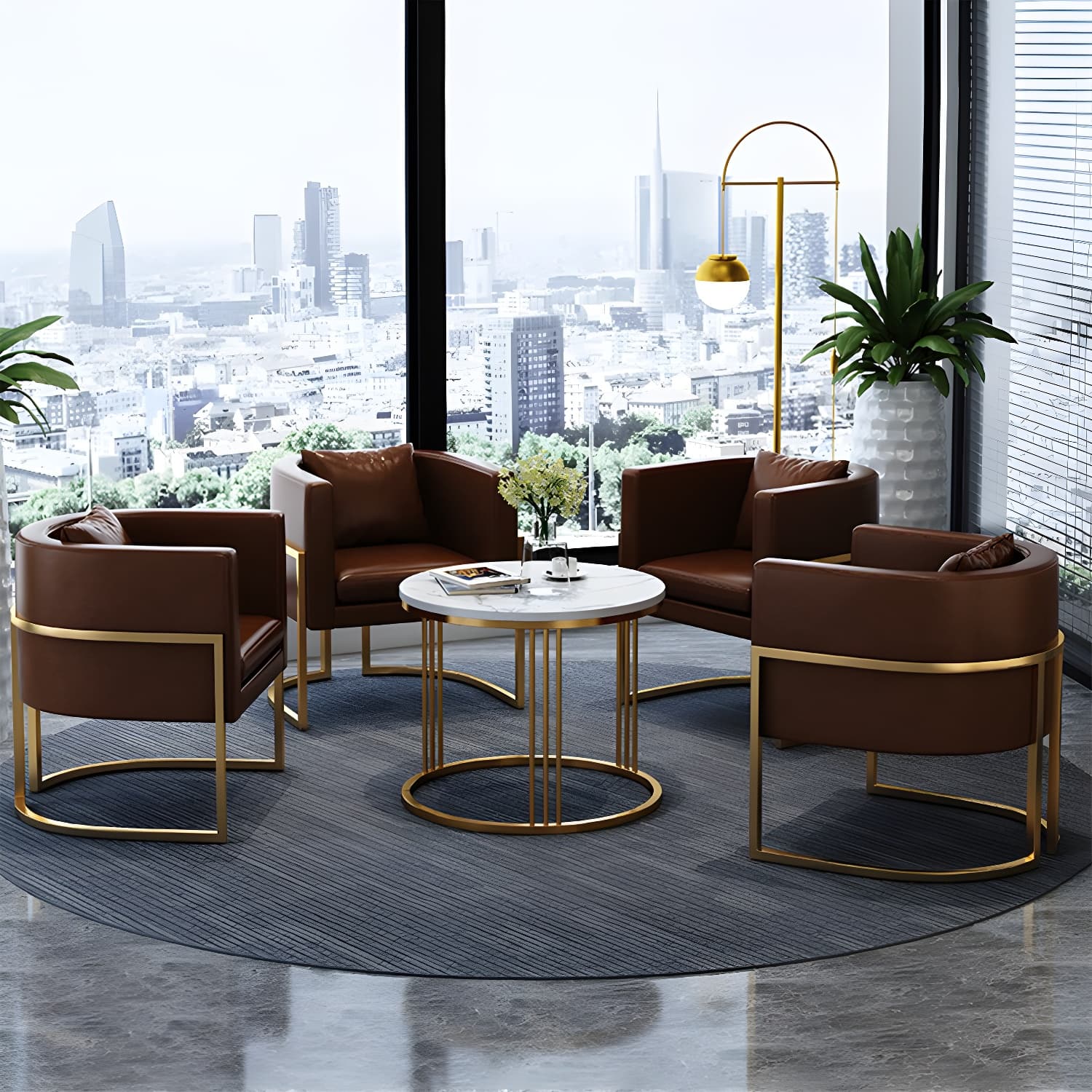 Parsons Arm Chair Leather Indoor Dining Chair with Gold Frame thumbnail 14