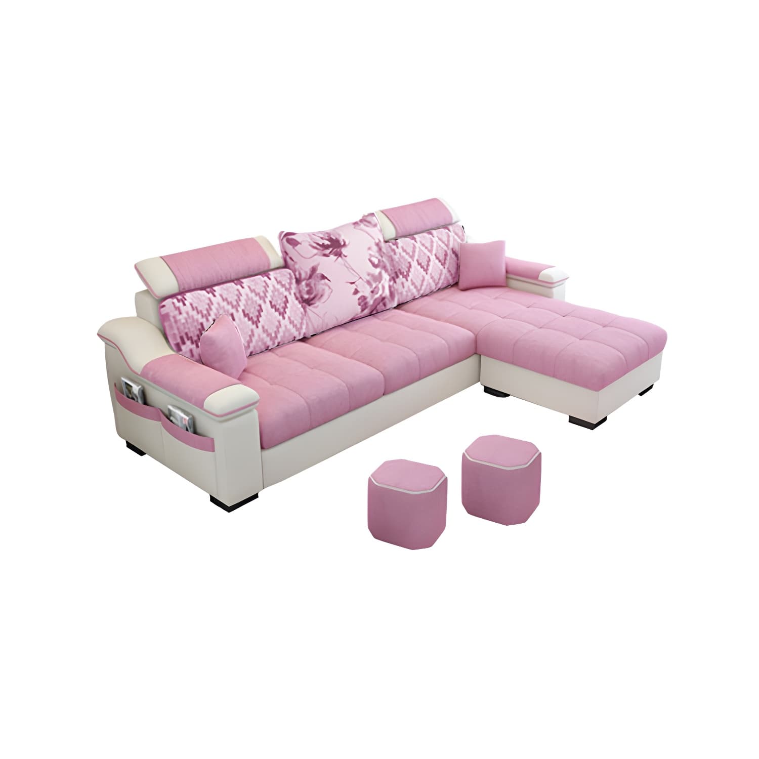 Modern Reversible Straight Sectional Sofa with Ottoman in Linen Upholstery, Sloped Arms thumbnail 7