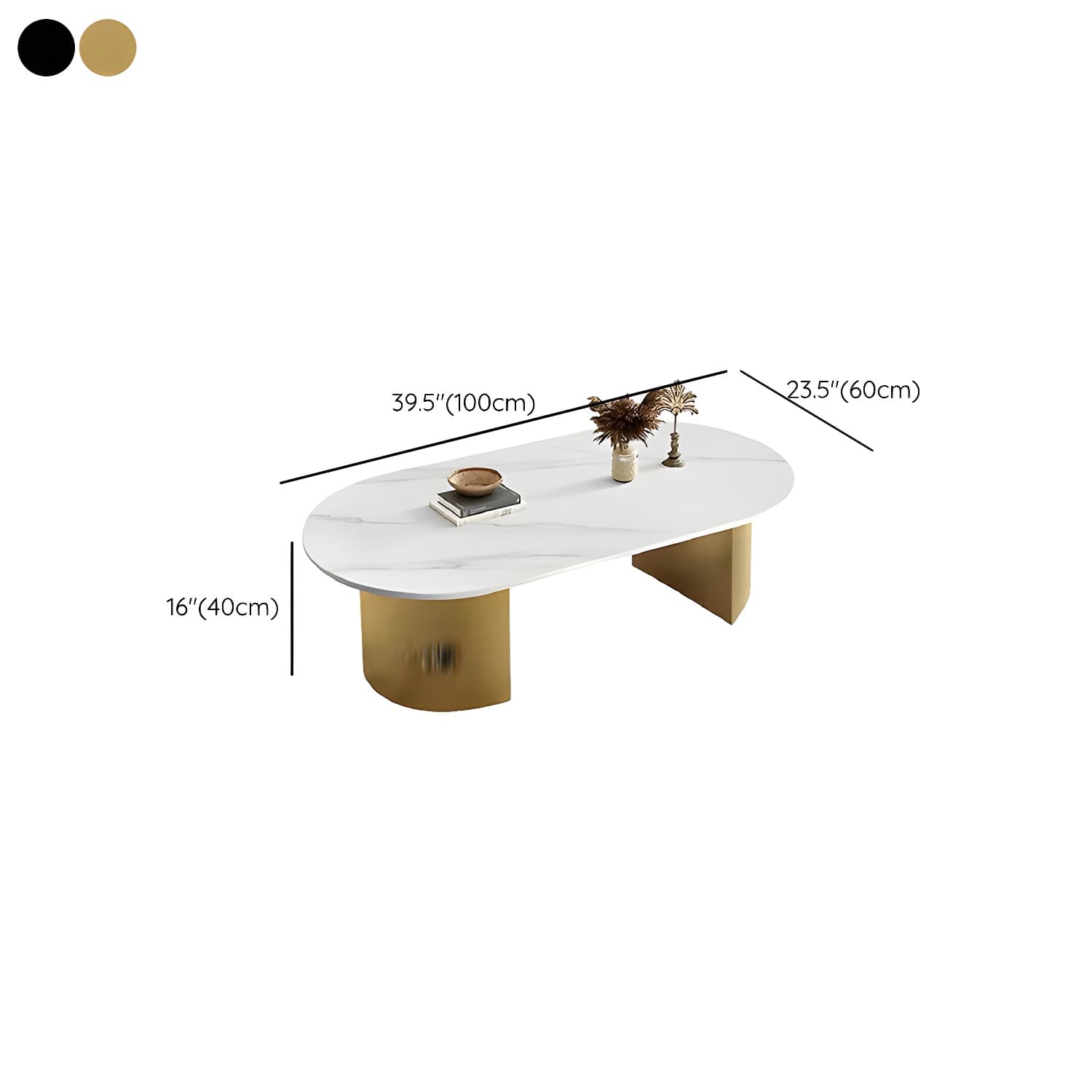Modern Oval Stone Coffee Table with Double Pedestal Base for Living Room thumbnail 9