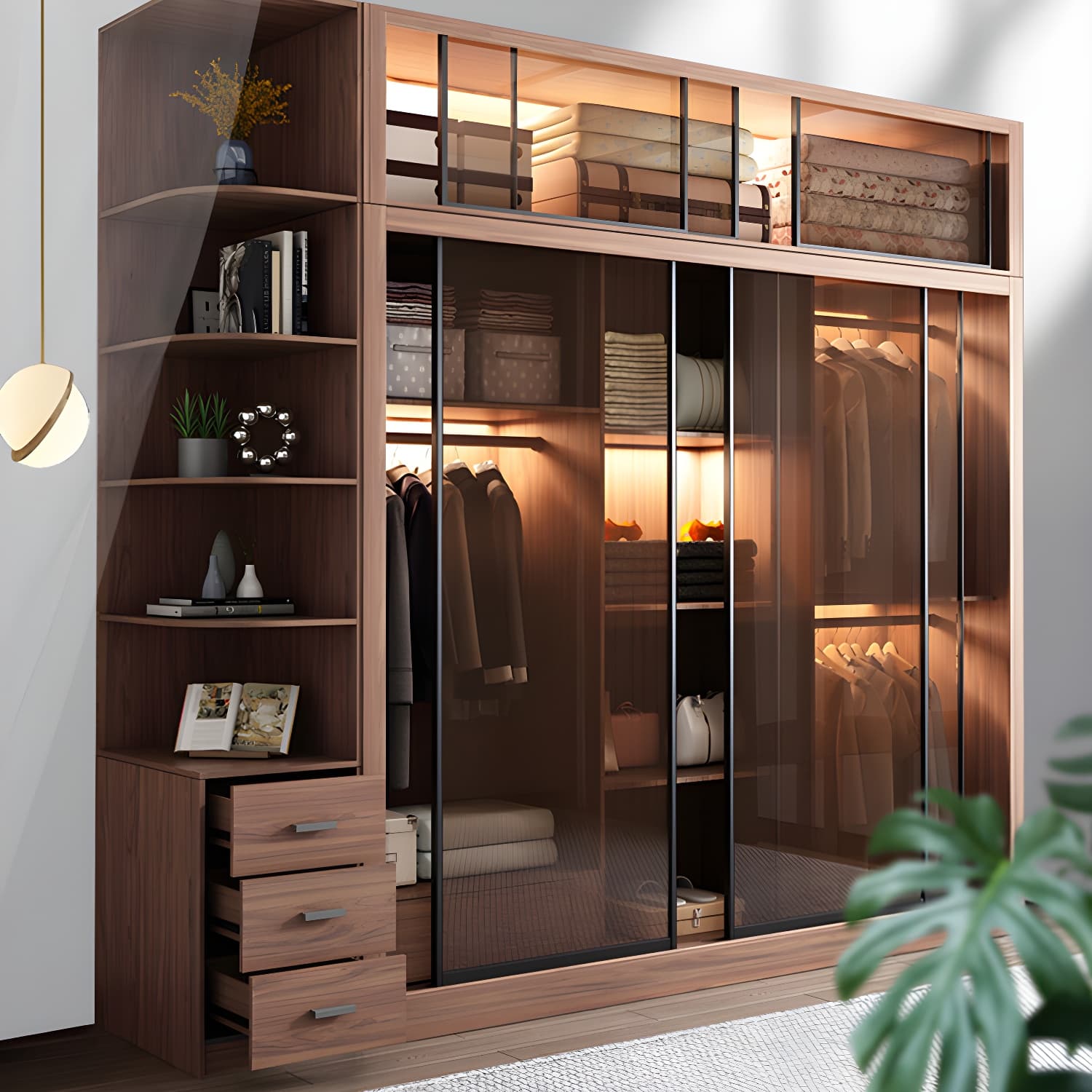 Brown Engineered Wood Wardrobe Armoire Modern Wardrobe Closet thumbnail 4
