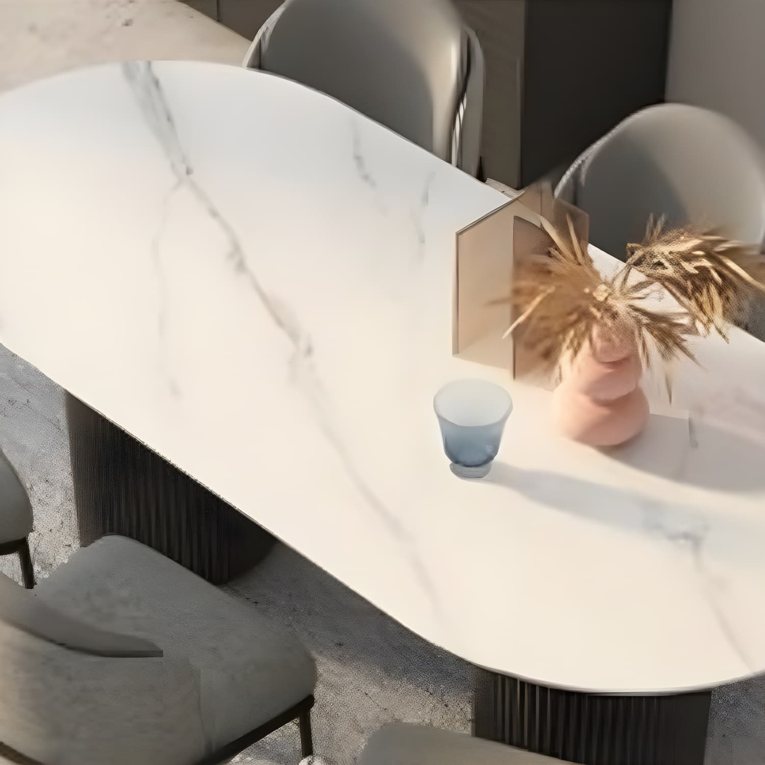 Simplicity Style Oval Dining Table Imitation Marble Home Furniture thumbnail 7