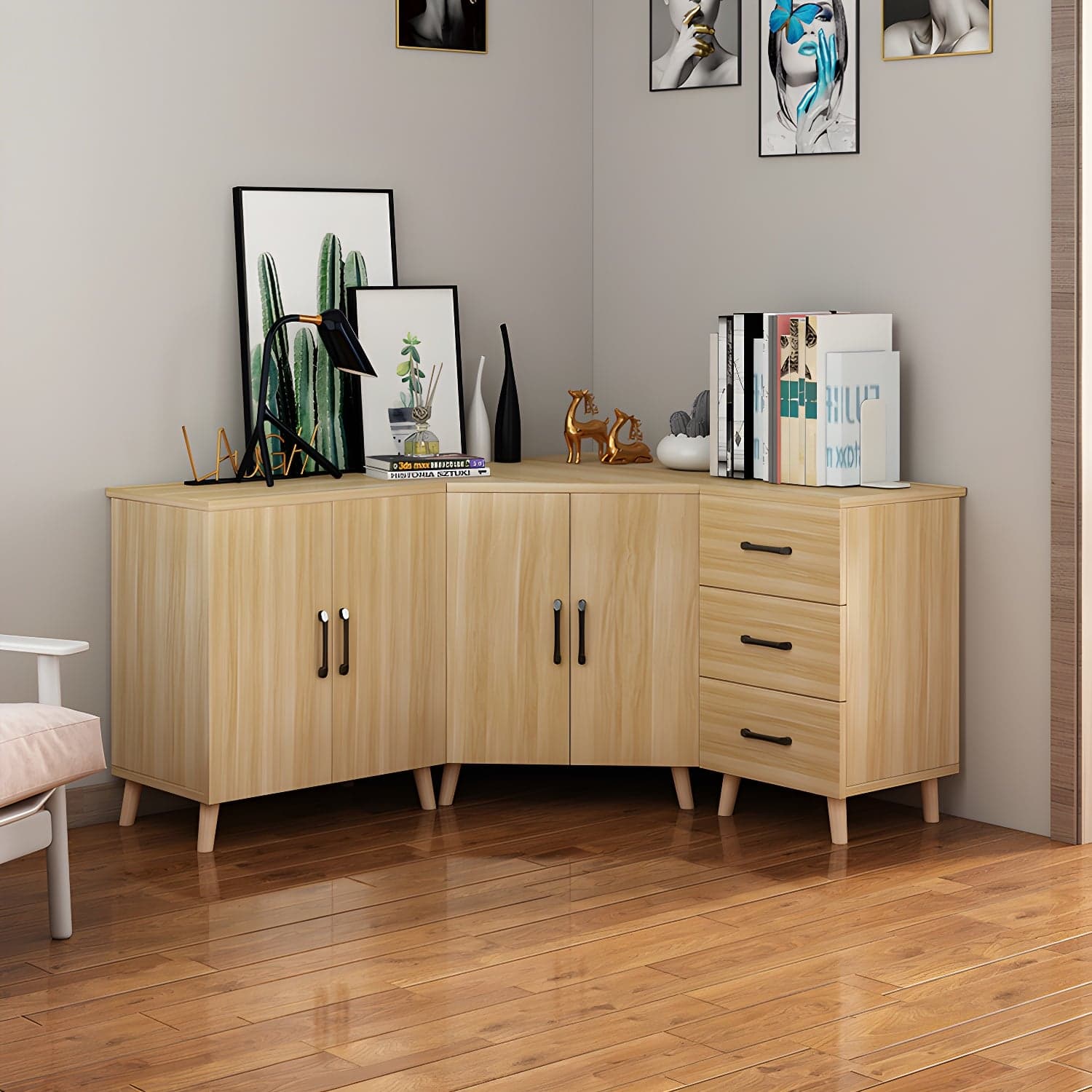 Bar Pulls Contemporary Manufactured Wood with Shelves Corner Accent Cabinet thumbnail 3