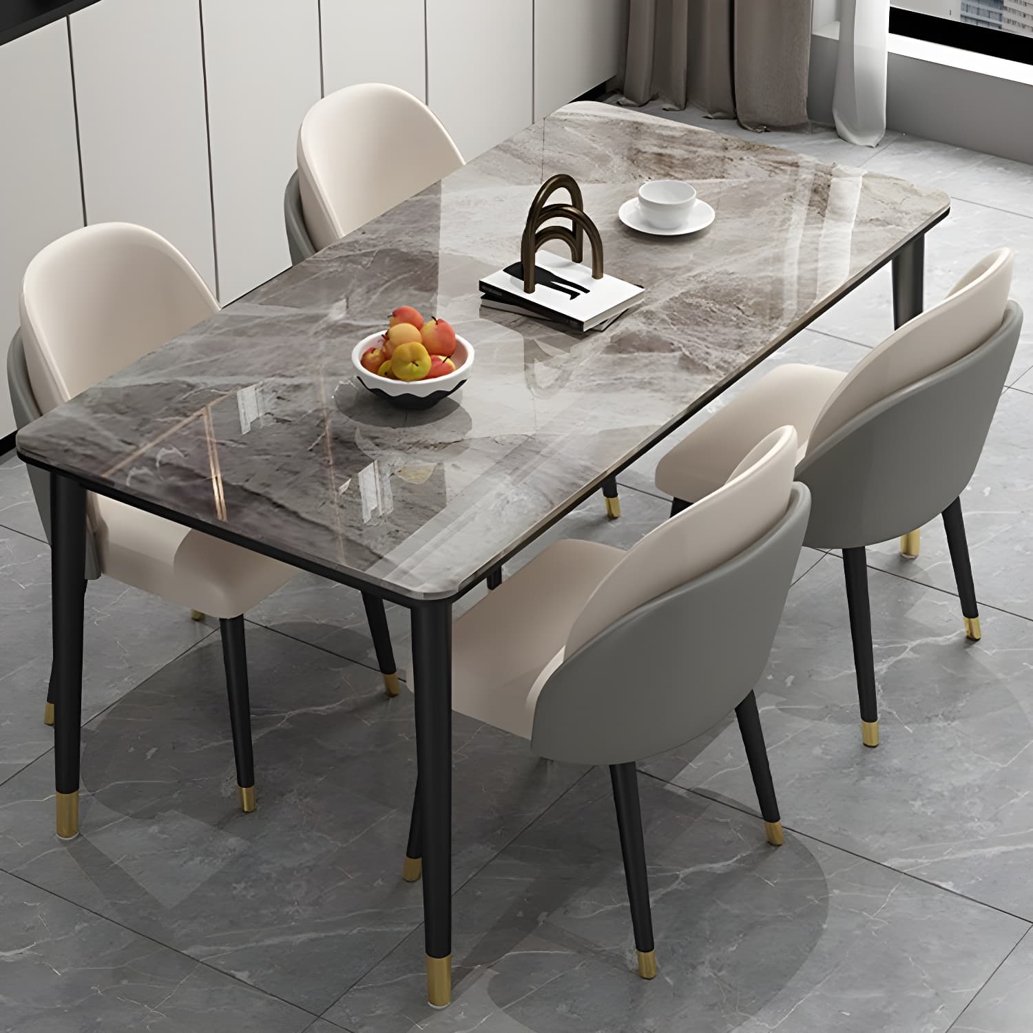 Glam Iron Dining Table Set 1/2/5/7 Pieces Rectangle Dinette Set with Sintered Stone Top thumbnail 10