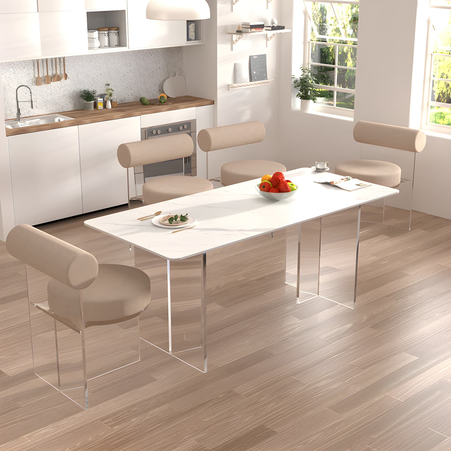 Modern Clear Leg Side Chair with Solid Back and Low Back Heights for Kitchen & Dining thumbnail 12