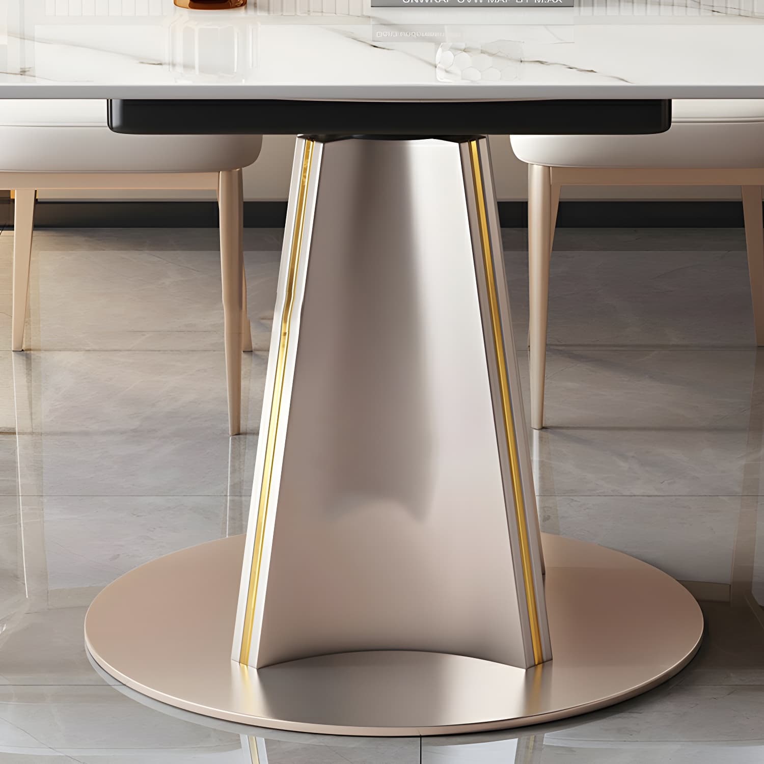 Glam Round Dining Set with Gold Pedestal Base and Self-Storing Leaf - Extension Feature thumbnail 6