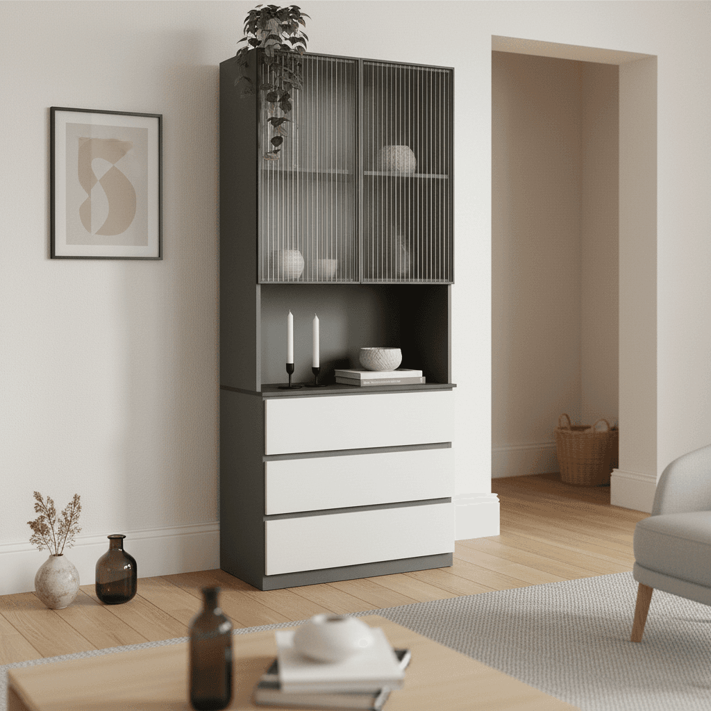 Trendy Sideboard with 3 Drawers, Cupboard, Wide/Standard/Narrow Sizes, 2/1 Shelves, Cabinets, and Glass-panel Door thumbnail 41