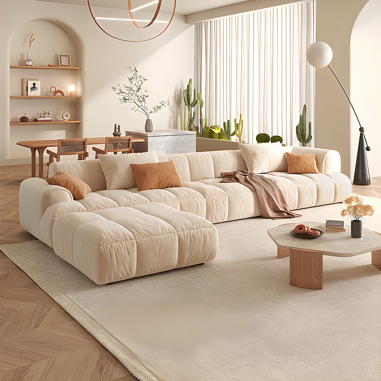 Velvet Round Arm Sectionals 24.8"High Tight Back Sofa with 4 Pillows thumbnail 10